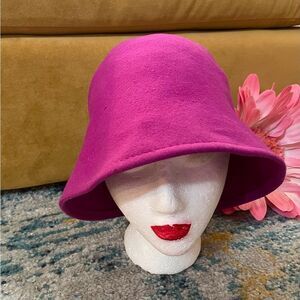 100% Wool Mod Felt Bucket Hat Vintage Era Fuchsia One Size